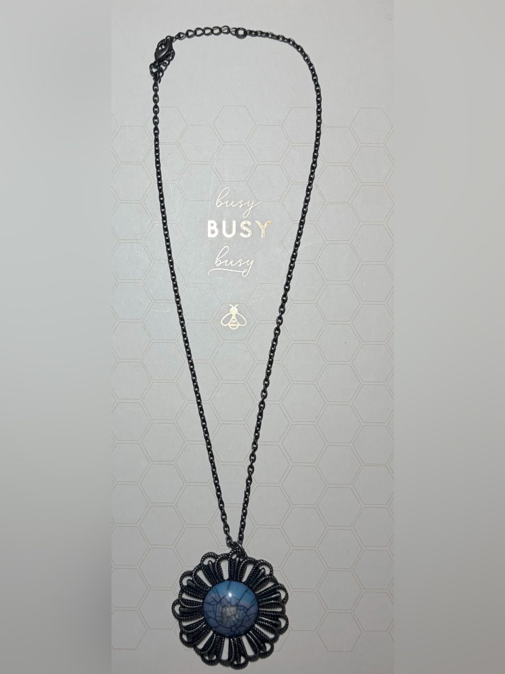 Blue Stone Medallion Pendant Necklace